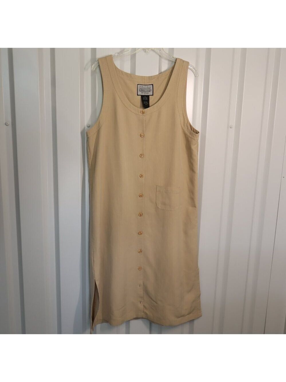 Directives Women's Khaki Button Down Midi Dress Lyocell Size Large Lagenlook